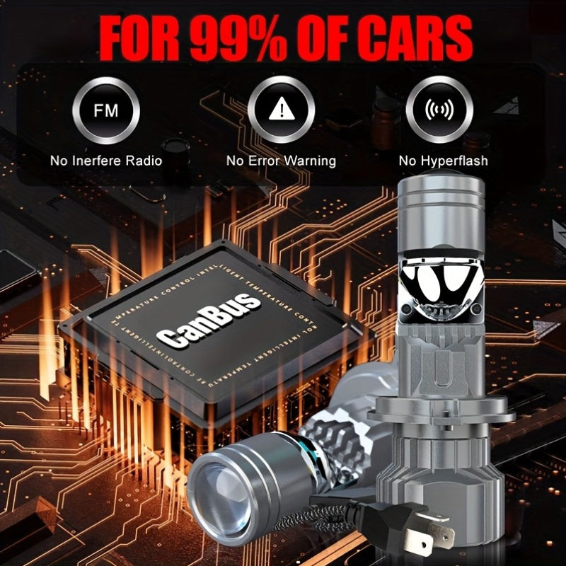 2PCS Vehicle LED H4/9003/HB2 LED Mini Projector Hi/Lo Beam Canbus Car Headlights Car Turbo LED Bulbs RHD LHD 12V 6500K