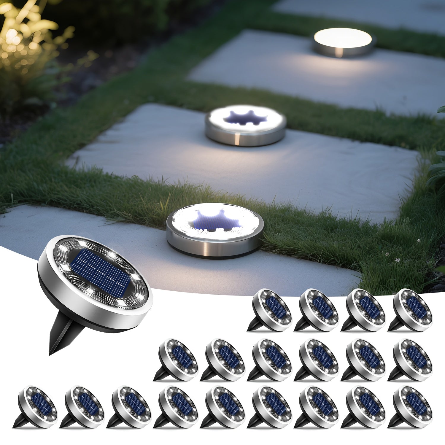 4/5/6/10/12/20pcs 8LED Super Bright Solar In-Ground Light (Regular/Mini Style) Outdoor IP44 Solar Powered Ground Light, Perfect for Garden, Backyard, Stairs, Pool, Walkway, Driveway, Pavement, Flower Bed, Auto On/Off, Easy Installation