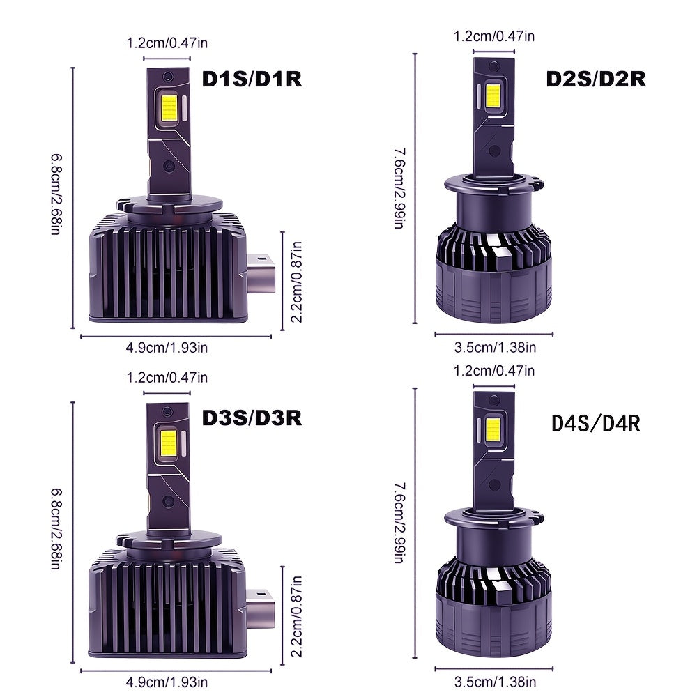 2-Pack LED Car Lights - D1s/D1R, D2s/D2R, D3s/D3R, D4s/D4R - 56000 Lumens, 6500K Cool White Light, 330W High/Low Beam Dual Mode, Illumination Distance 7874.02 inches, Super Bright LED Chips, No Battery Needed