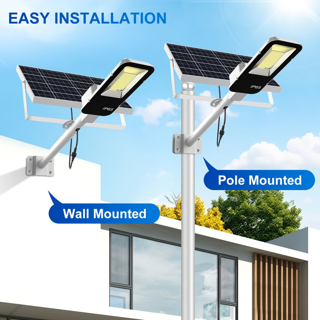 1pc Solar Outdoor Super Bright Street Light Courtyard Light, IP65 Outdoor Waterproof, 6500K White Light, with Remote Control, Light Control Smart Switch, with 6000mAh Large Capacity Battery, Dusk to Dawn, Perfect for Garden, Street, Pathway