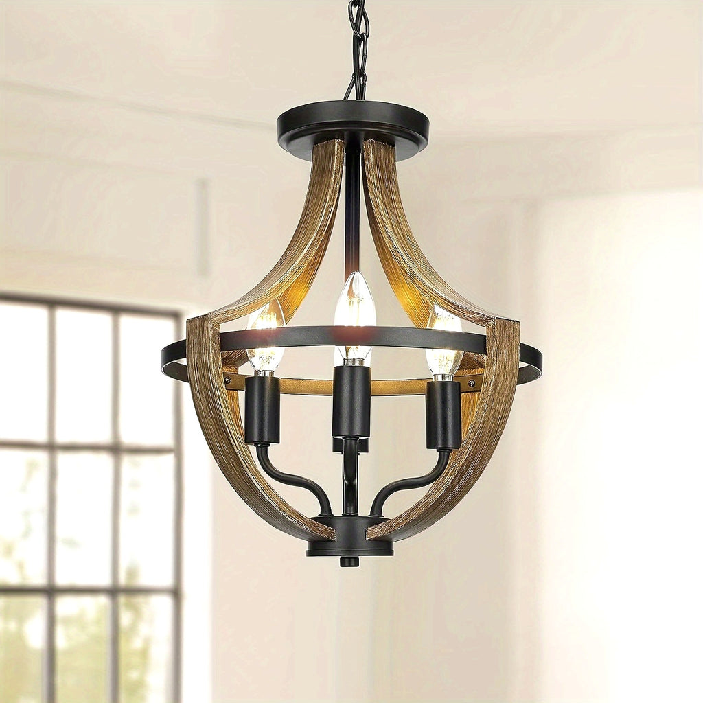13.1“ Modern Farmhouse Hanging Chandelier, 4-Light Rustic Style Indoor Flush Mount Ceiling Fixture, Hallway Foyer Dining Room Entryway Kitchen Island Bedroom Vintage Pendant Light, E14 Bulb Base (Bulb Not Included)