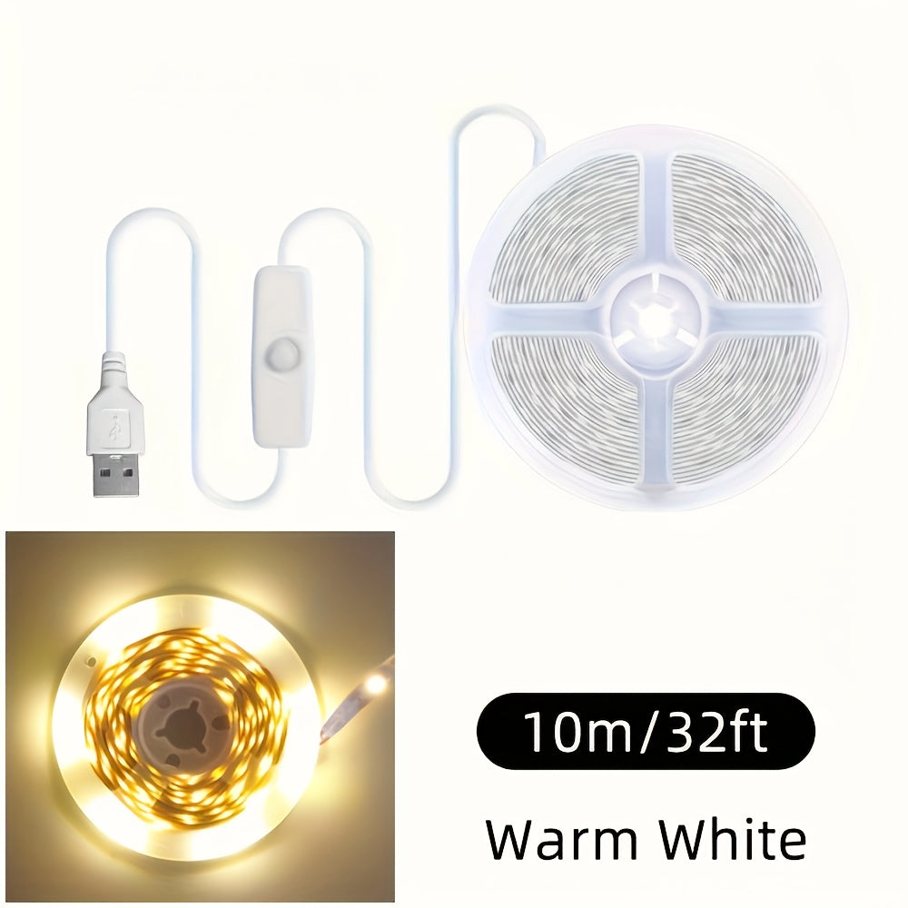 50英尺/32英尺/16英尺USB LED灯条，5V 2835白色/暖白色LED灯，带有按钮，灵活的USB灯，可粘贴，可切割，用于电视背景照明，家居装饰灯，用于电视背光，卧室，橱柜，厨房，DIY照明
