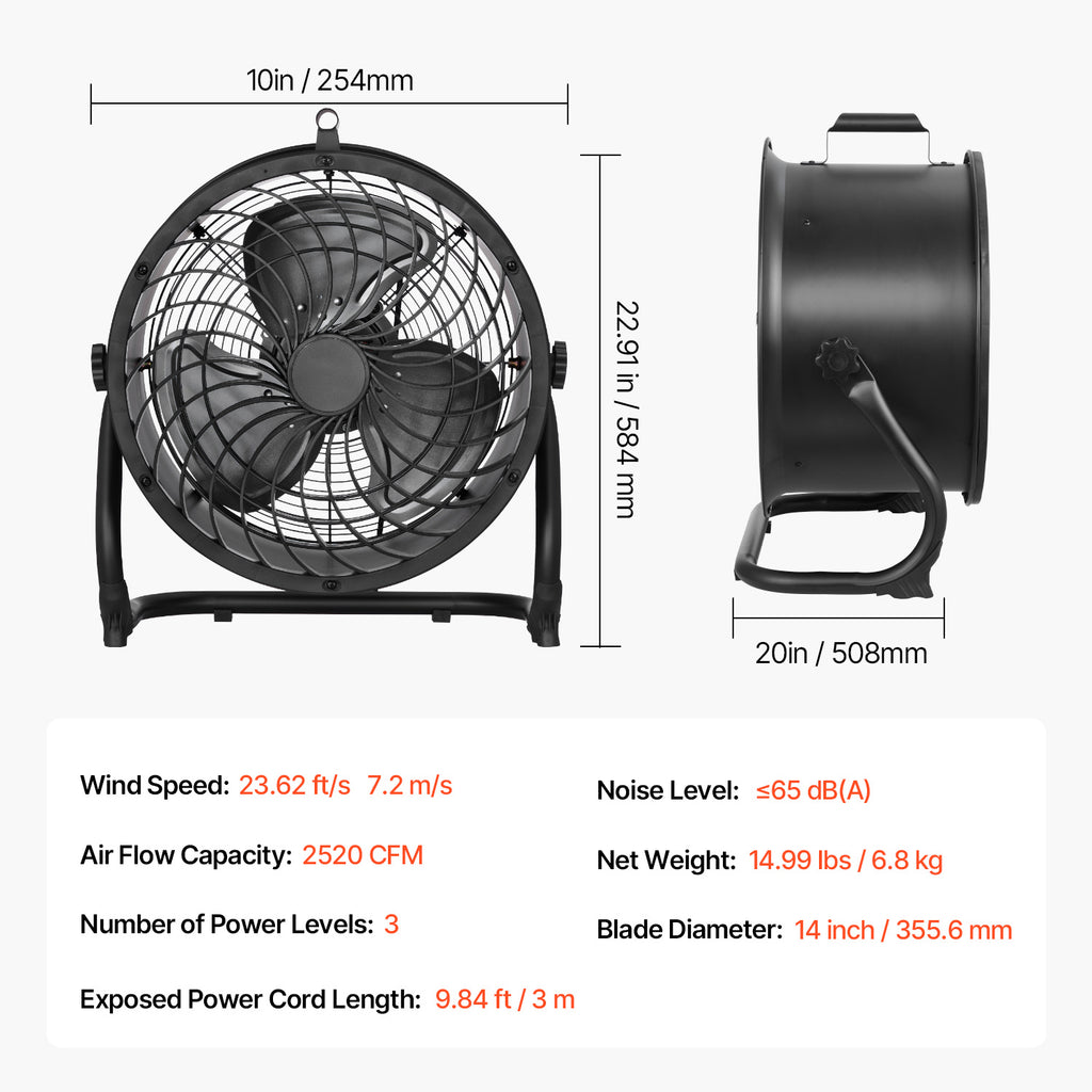 VEVOR 14-20 Inch Floor Fan, 3 Speed, 360° Adjustable Tilt, High Speed Industrial Fan, 1/2 Pack