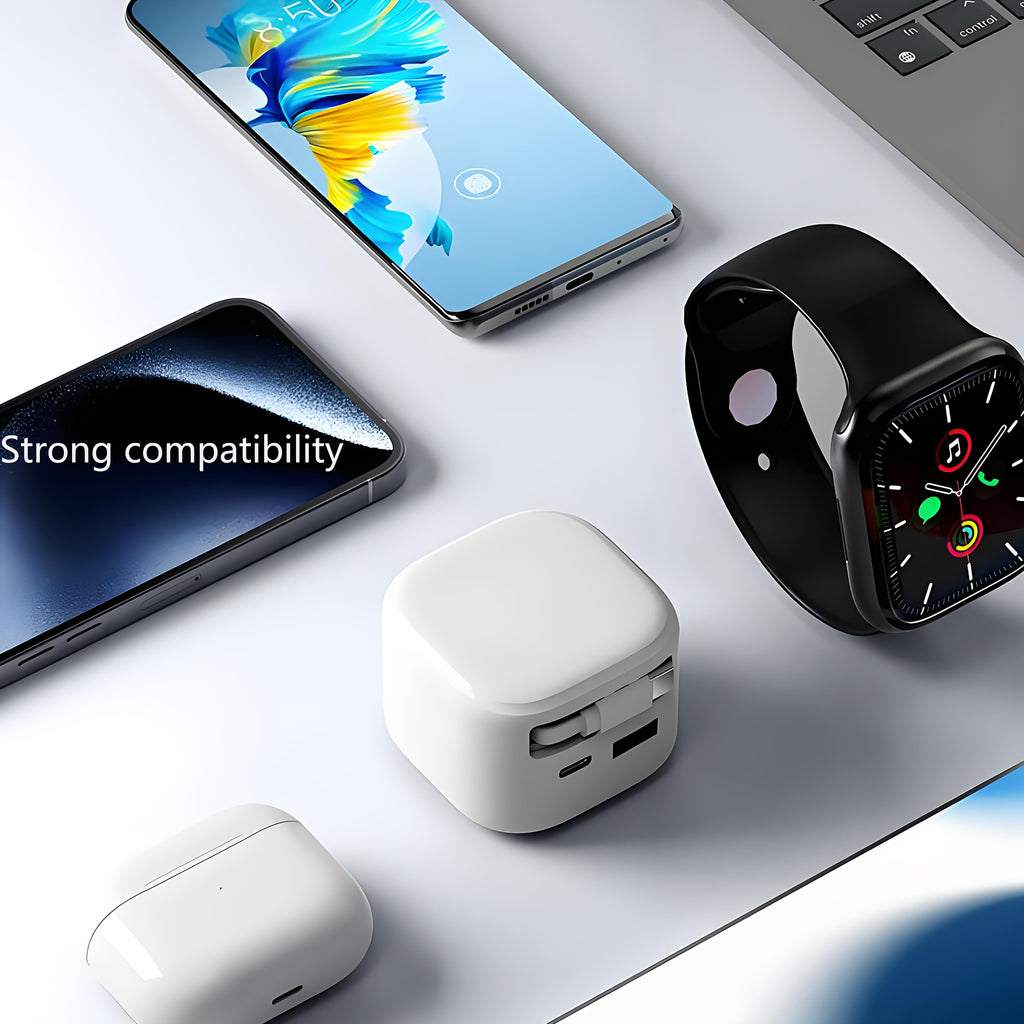 Convenient And Portable Charger With Folding Plug And Extendable Charging Cable, Suitable For Daily Home Use And Outdoor Travel.