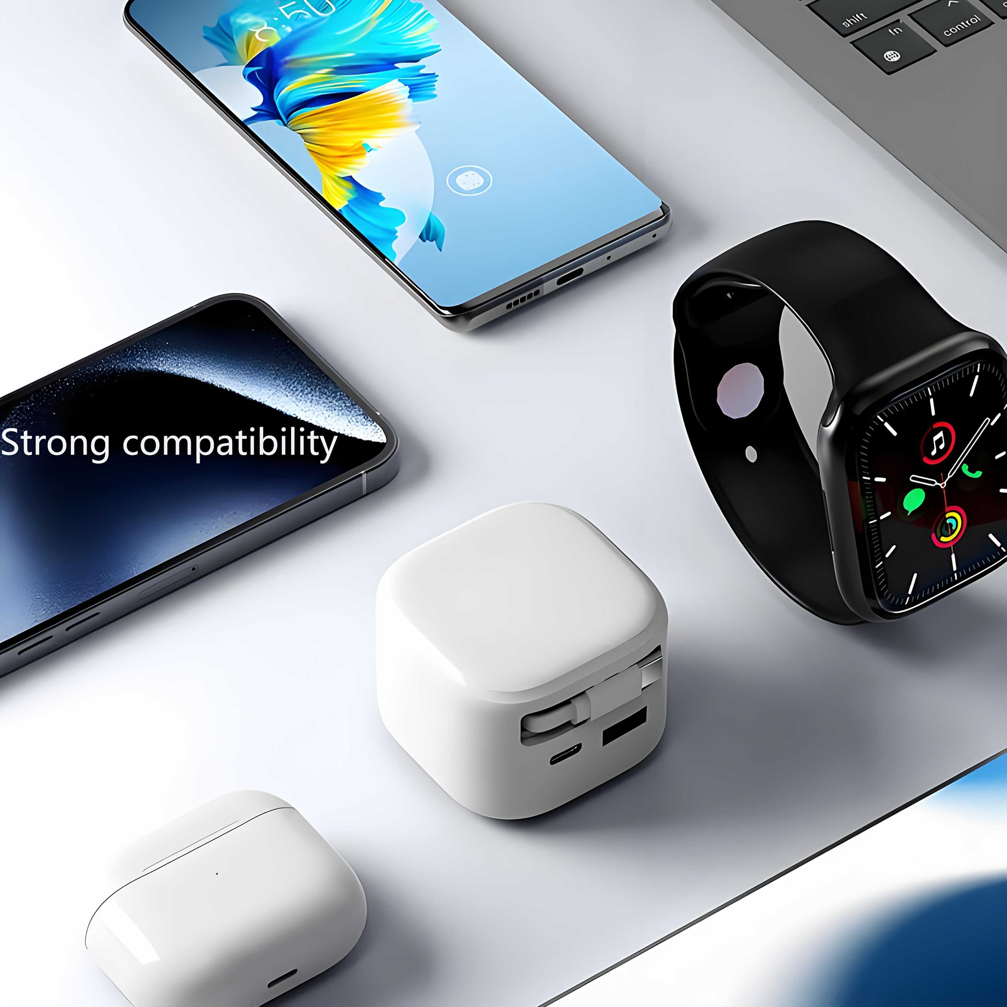 Convenient And Portable Charger With Folding Plug And Extendable Charging Cable, Suitable For Daily Home Use And Outdoor Travel.