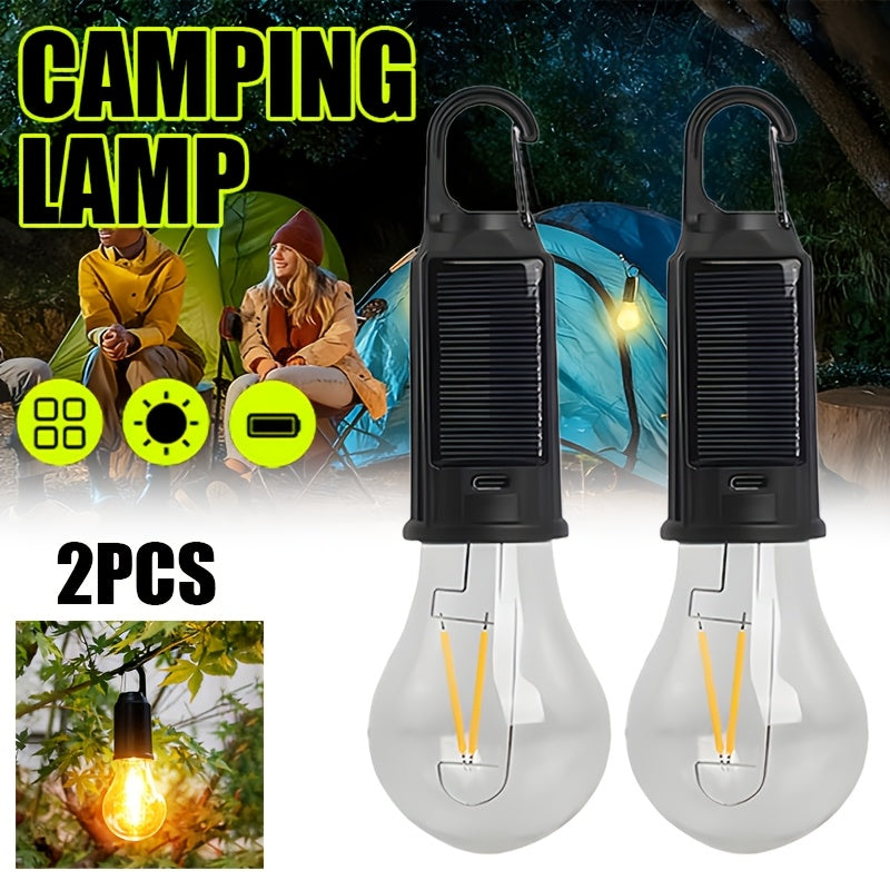 2 Pack Bright Solar Charging LED Commercial Lighting Light, Portable Hook Design Ambient Decorative Warm Light, Night Area Lighting Flashlight, 3 Lighting Modes, Perfect for Parties, Festival Events, Streets, Shopping Malls, Tents