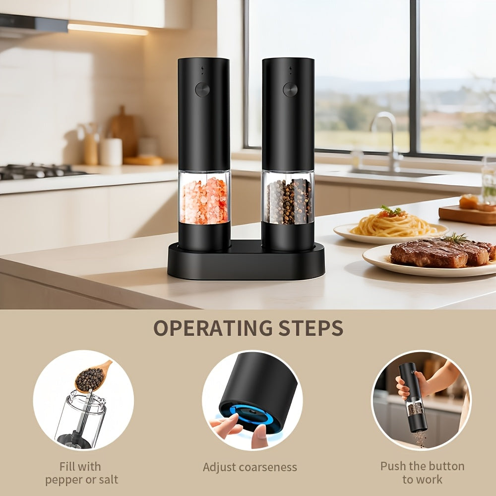 Electric Salt and Pepper Grinder, Automatic Battery-Operated Pepper Mill, Adjustable Coarseness, Easy Refill, Upgraded Large Capacity with LED Light, One-handed Operation, Perfect for Kitchen, Dining Table and Gifting