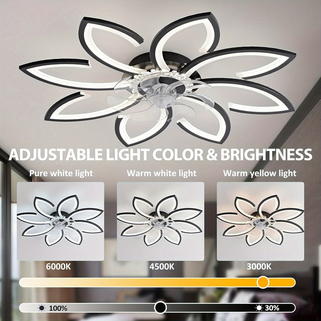 Qcyuui 35 Inch Modern Bladeless Ceiling Fan with Light, Remote Control, Ultra-Thin, Flush Mount, Smart, Reversible Blades, for Bedroom, Living Room, Black