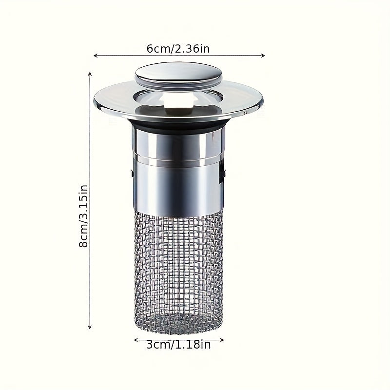 Stainless Steel Pop-Up Sink Drainer - With Filter Strainer, Clog-Proof & Odor-Proof, Bathroom Basin Pop-Up Core, Universal Push-Type Drain Stopper