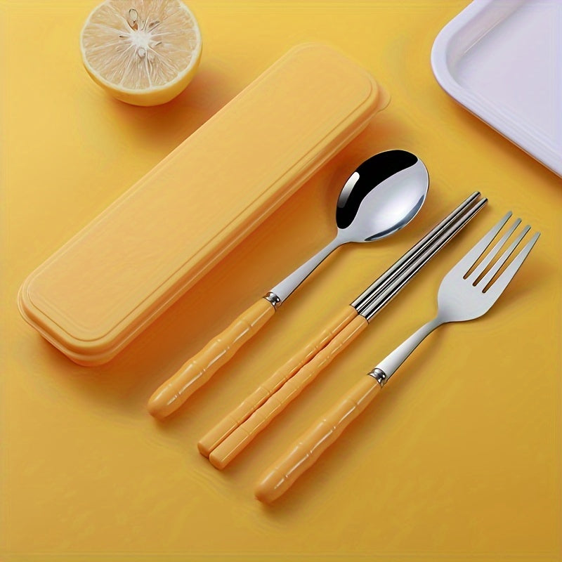 4-Piece Stainless Steel Portable Cutlery Set – Reusable Utensils for Lunch, Camping, Picnics & Travel – Includes Case, Fork, Spoon & Chopsticks – One Case Fits All Daily Dining Needs