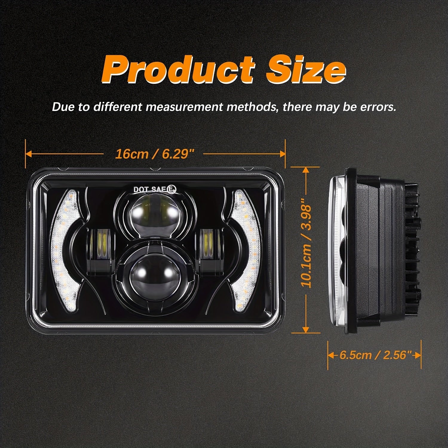 2-Pack 4X6 LED Headlight Set with High/Low Beam, Designed for Cars, with Daytime Running Light and Turn Signal, Suitable for 12V and 24V Trucks, No Battery Included