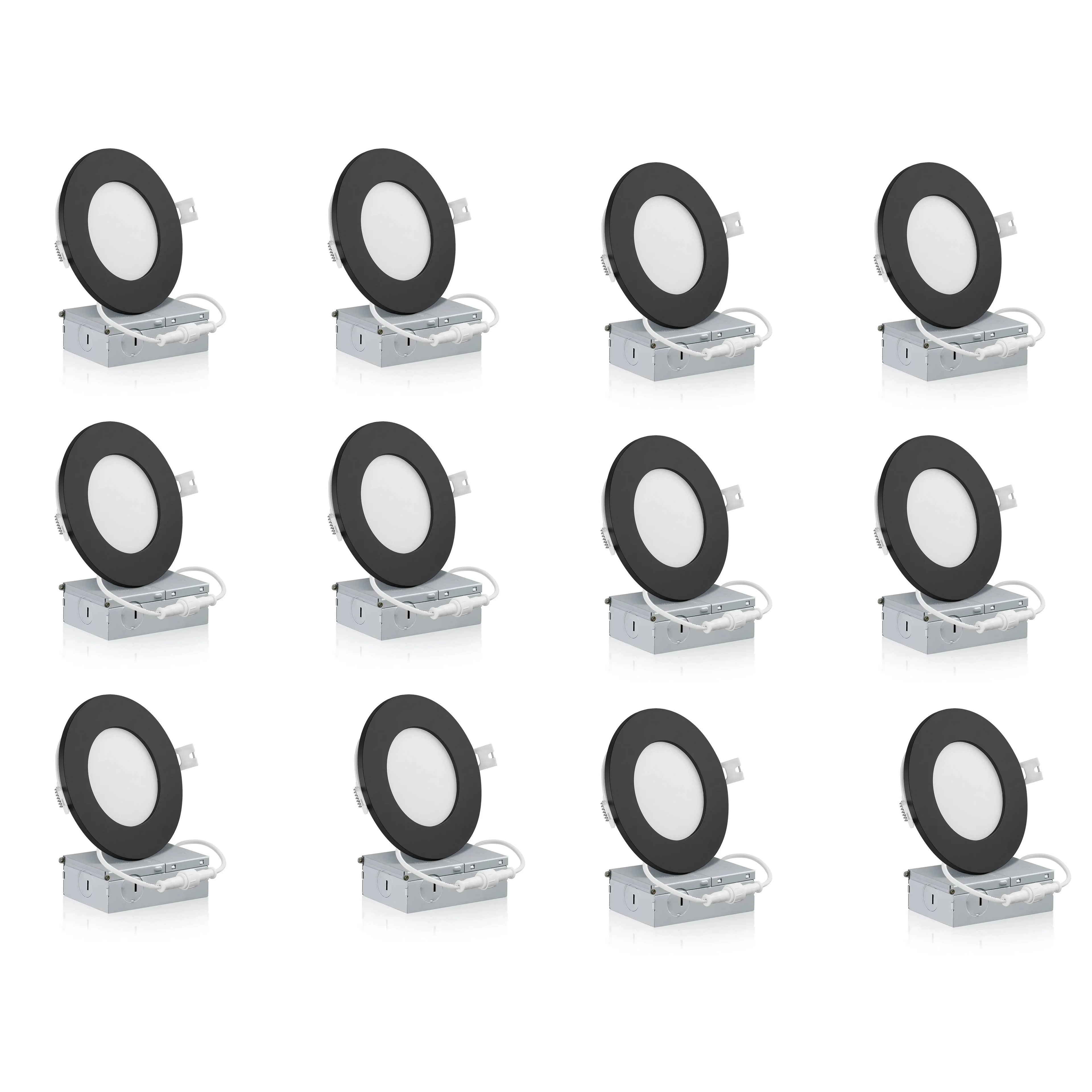 12-Pack LED Ceiling Light 6-Inch Recessed Light, Single Color Downlight, 12W 960 LM Dimmable, Home Lighting, Accent Light, Modern Fixture, Durable LED, High Lumen Output, Downlight Fixture, Ceiling Light, Black or Silver Trim Available