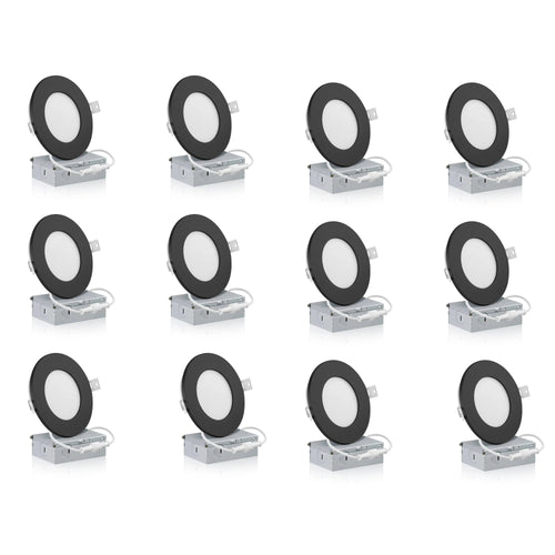 12-Pack LED Ceiling Light 6-Inch Recessed Light, Single Color Downlight, 12W 960 LM Dimmable, Home Lighting, Accent Light, Modern Fixture, Durable LED, High Lumen Output, Downlight Fixture, Ceiling Light, Black or Silver Trim Available