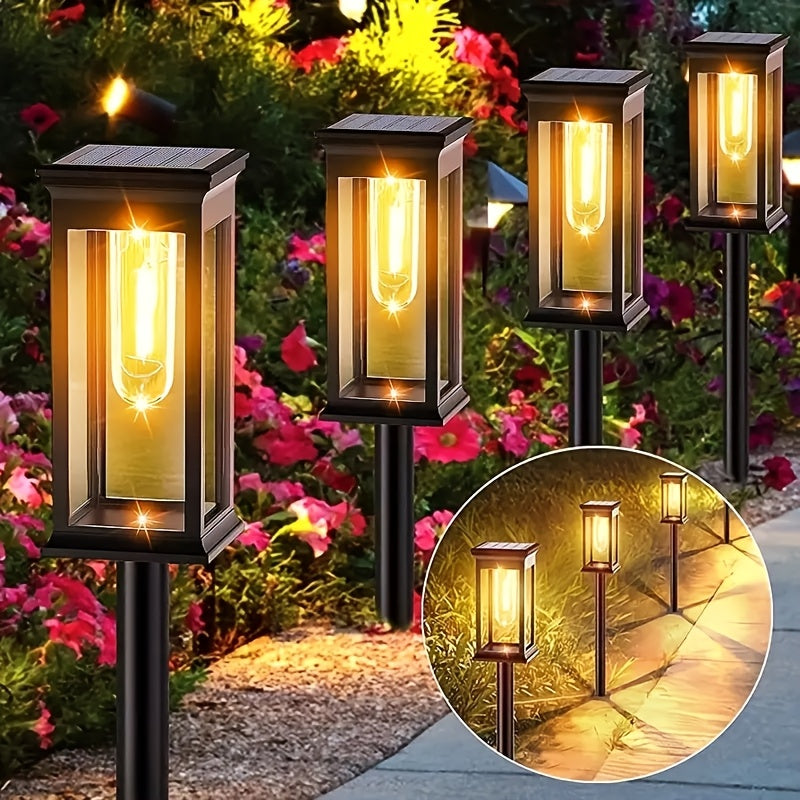 8 Pack Solar Lawn Light Outdoor Courtyard Light, Square Vintage LED Landscape Light, Household Ground Insert Villa Garden Decorative Light, Modern Simple Design, Light Sensor Auto Illumination, IP44 Protection Rating, Warm Yellow Light