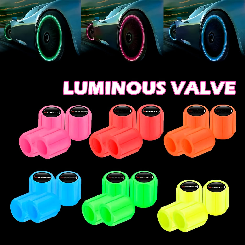 2025 New First Release 8-Pack Fluorescent Valve Caps with Sport Logo, Durable Material Structure, Snug Fit for Valve Core Protection - Suitable for Car, Motorcycle and Other Vehicle Valve Stems