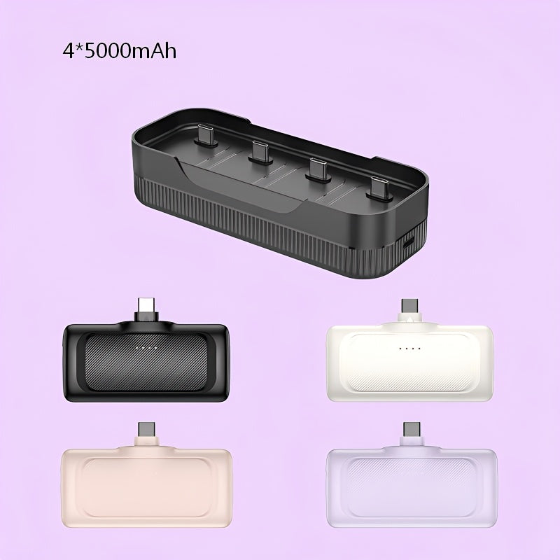 22.5W Fast Charging 20000Mah Mini Portable Charger Set with Four Components | 5000Mah*4 USB-C Power Banks And Charging Station, Compact Design, Perfect for Everyday Use Or Travel, Rechargeable Lithium-Polymer Battery