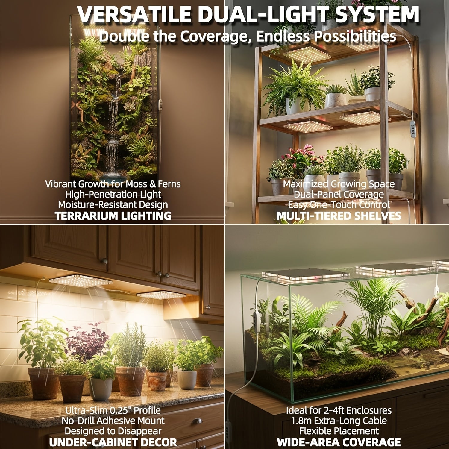 LED Indoor Plant Grow Light, Full Spectrum Under-Shelf Plant Supplement Light, High PPFD Spotlight Panel, 3/9/12H Timer & 10 Dimmable Levels, Adhesive Grow Lamp for Succulents, Plant Stands, Cabinet Greenhouses, Grow Tents & Hotels