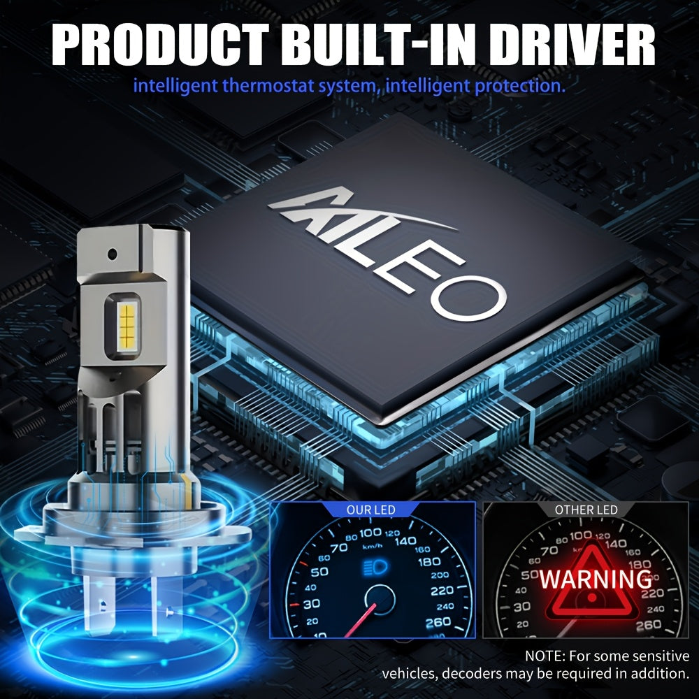 AILEO 2-Pack Premium H7 LED Headlight Bulbs 30000LM 1:1 Compact Turbo Style 6500K White Daytime Running Light, No Battery Included