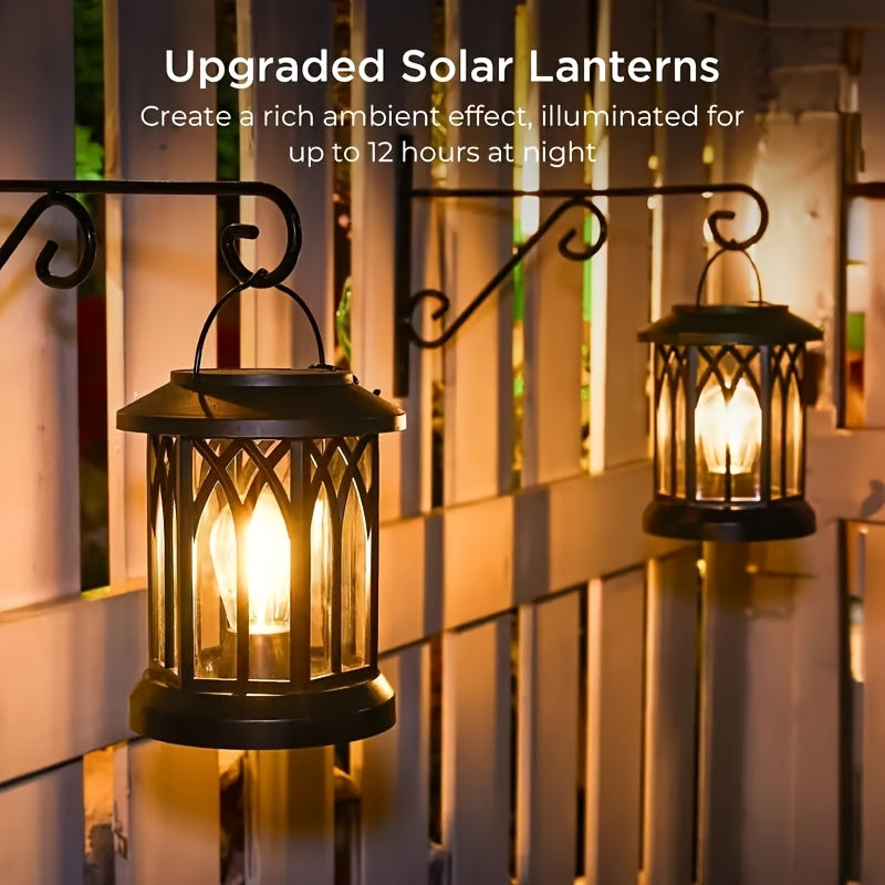 2/4/6-Pack Vintage Design Solar Hanging Lantern with Flickering Flame - Solar Lantern, Plastic Material, Solar Charging, Outdoor Solar Lantern Suitable for Garden Courtyard Autumn Holiday Decoration IP65