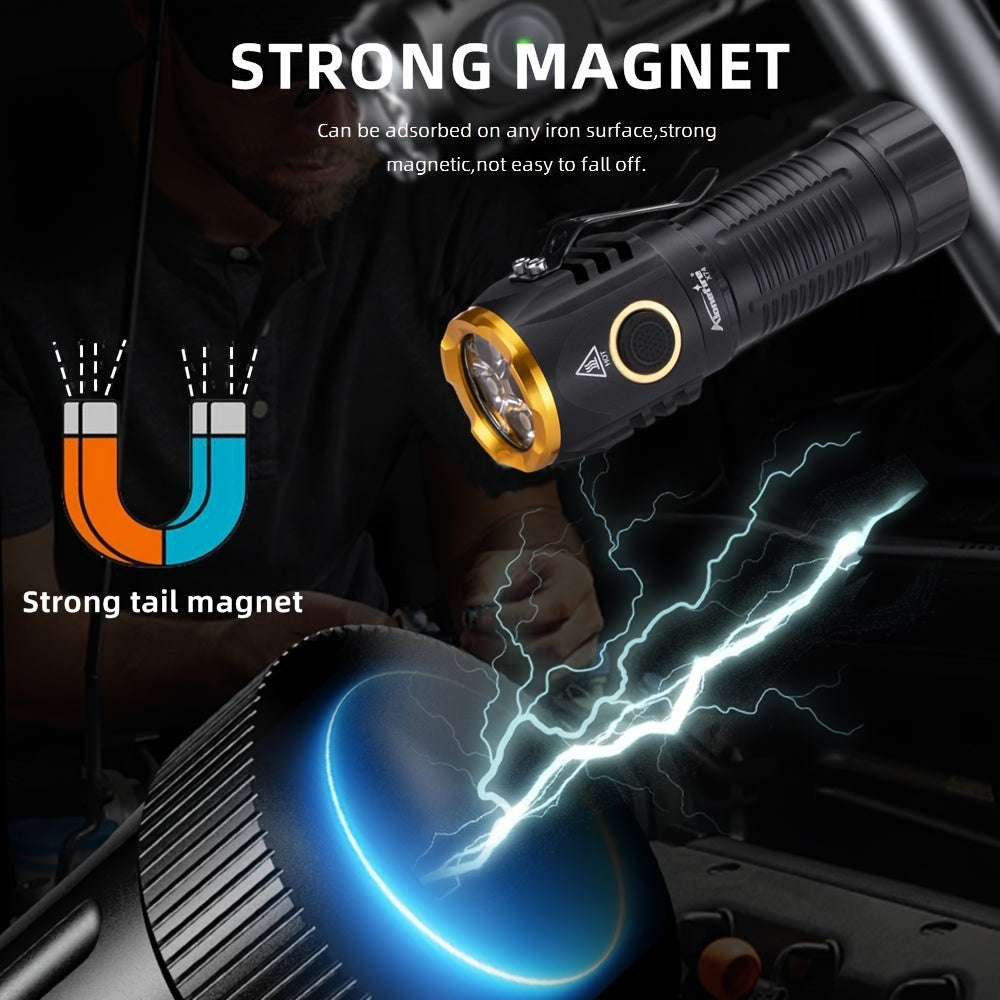 4X LED Flashlight is Compact & Powerful, with Type-C USB Rechargeable Design, Portable Clip & Magnetic Base. Perfect for Nighttime Illumination, Whether for Outdoor Adventures or Home Repairs.