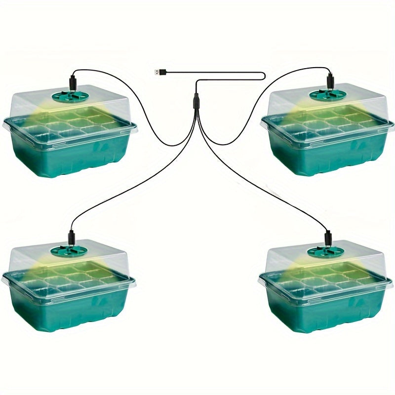 1/2/3/4/5-Pack Seedling Tray Kit with Grow Light – 12/24/36/48/60 Cells Tray with Adjustable Brightness & Humidity Control; Hydroponic Wheatgrass Seedling Starter Kit, Ideal for Grow Light Cultivation