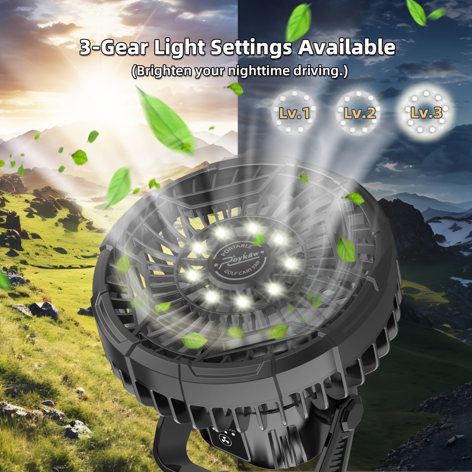 Golf Cart Fan, USB Rechargeable Portable Fan with Clip, 3 Speeds Strong Airflow, 360° Rotatable Silent Cooling Fan for Golf Cart Outdoor Camping Travel