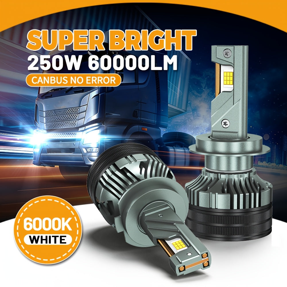 2-Pack 250W H7 CANBUS H4 H1 LED H11 H8 H9 9005 9006 HB3 HB4 Car LED Headlight Fog Light Bulbs 6000K 12V