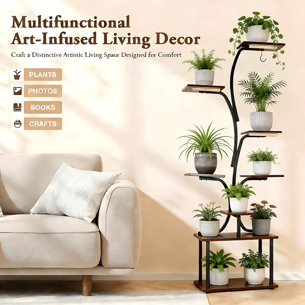 1-Piece Indoor Plant Stand with Adjustable Grow Light, 8-Tier Sturdy Metal Plant Display Shelf, 62 Inch Corner Storage Rack, Space-Saving Modern Style, Perfect for Home, Living Room, Bedroom and Balcony, Ideal for Potted Plants, Herbs and Succulents