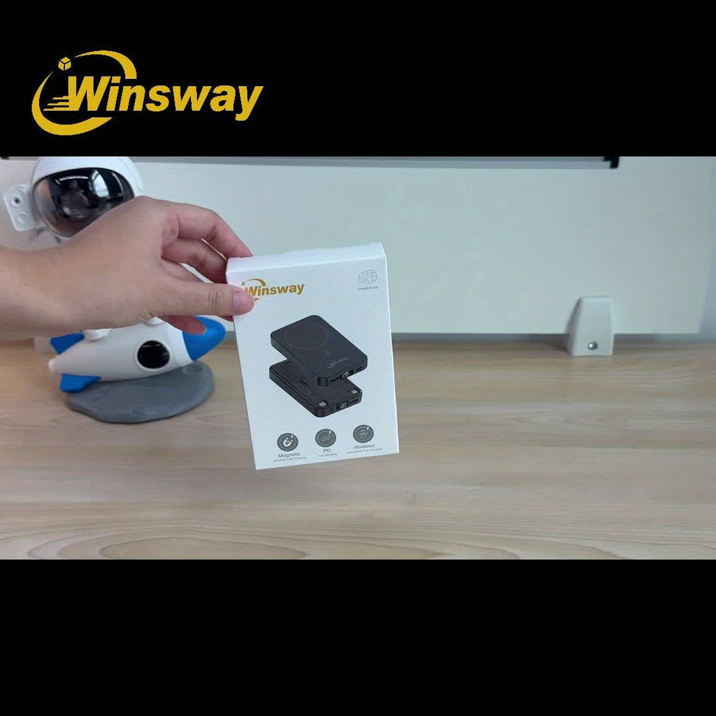 Winsway 10000mAh 磁吸無線行動電源，22.5W 快速充電行動電源，包含 Type-C 資料線、USB 連接埠、LED 螢幕和可折疊支架，適合送給 Iphone 和 Android 裝置的聖誕禮物