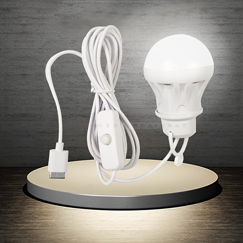 94.49-inch USB powered LED bulb with switch, portable camping light mini bulb lamp, suitable for outdoor fishing lighting, battery not included