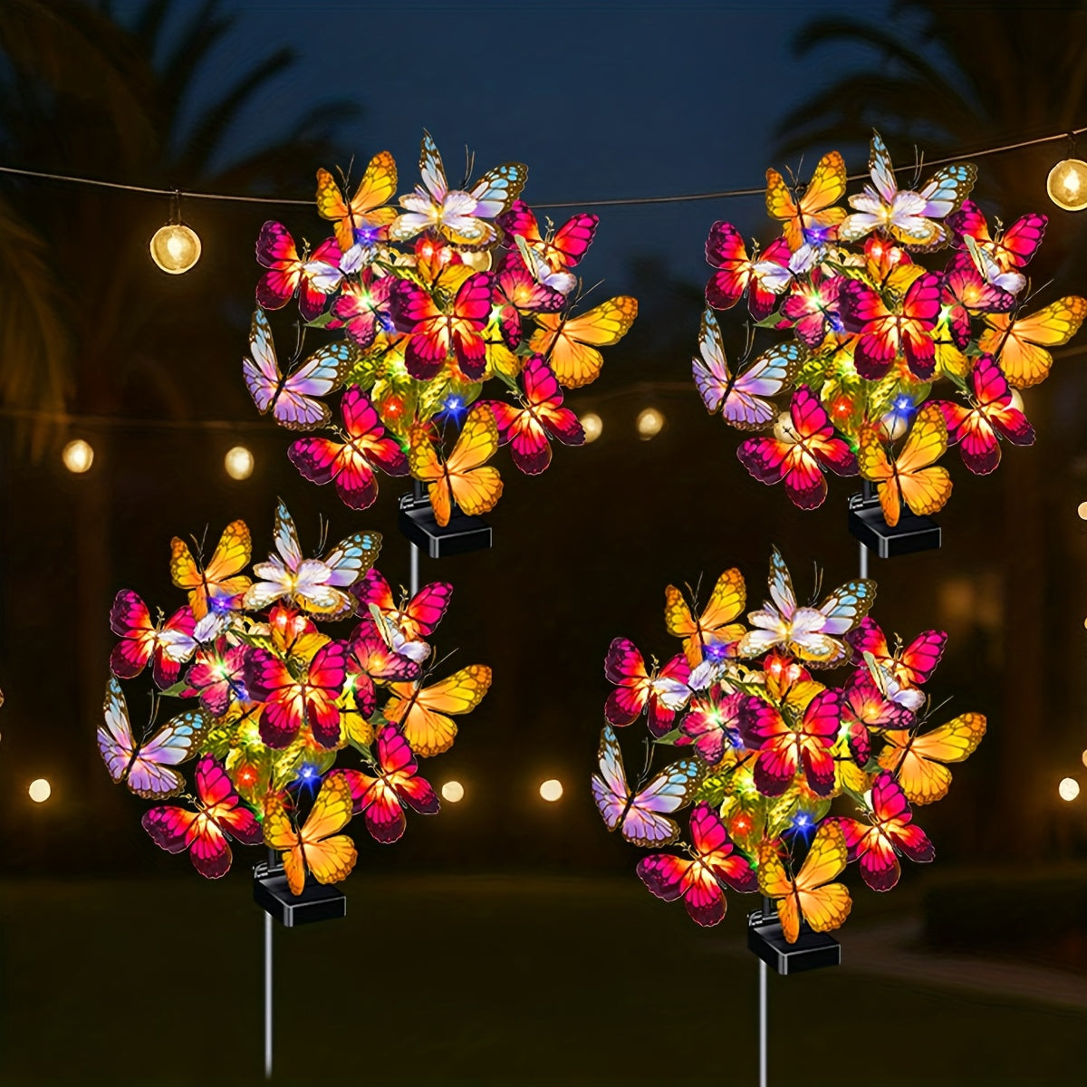 4-Piece Solar Butterfly Courtyard Greenery, Colorful Solar Panel Outdoor Decoration, Suitable for Garden, Lawn, Pool Area, Automatically Lights Up at Night, Ideal Choice for Creating Charming Outdoor Spaces, Lawn Decoration
