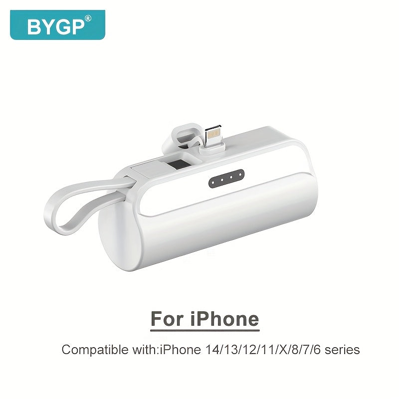 1pc BYGP 5000mAh Mini Power Bank - The thinnest Lightning and Type-C portable charger, suitable for iPhone 15/14/13, for samsung/Android mini emergency backup battery pack