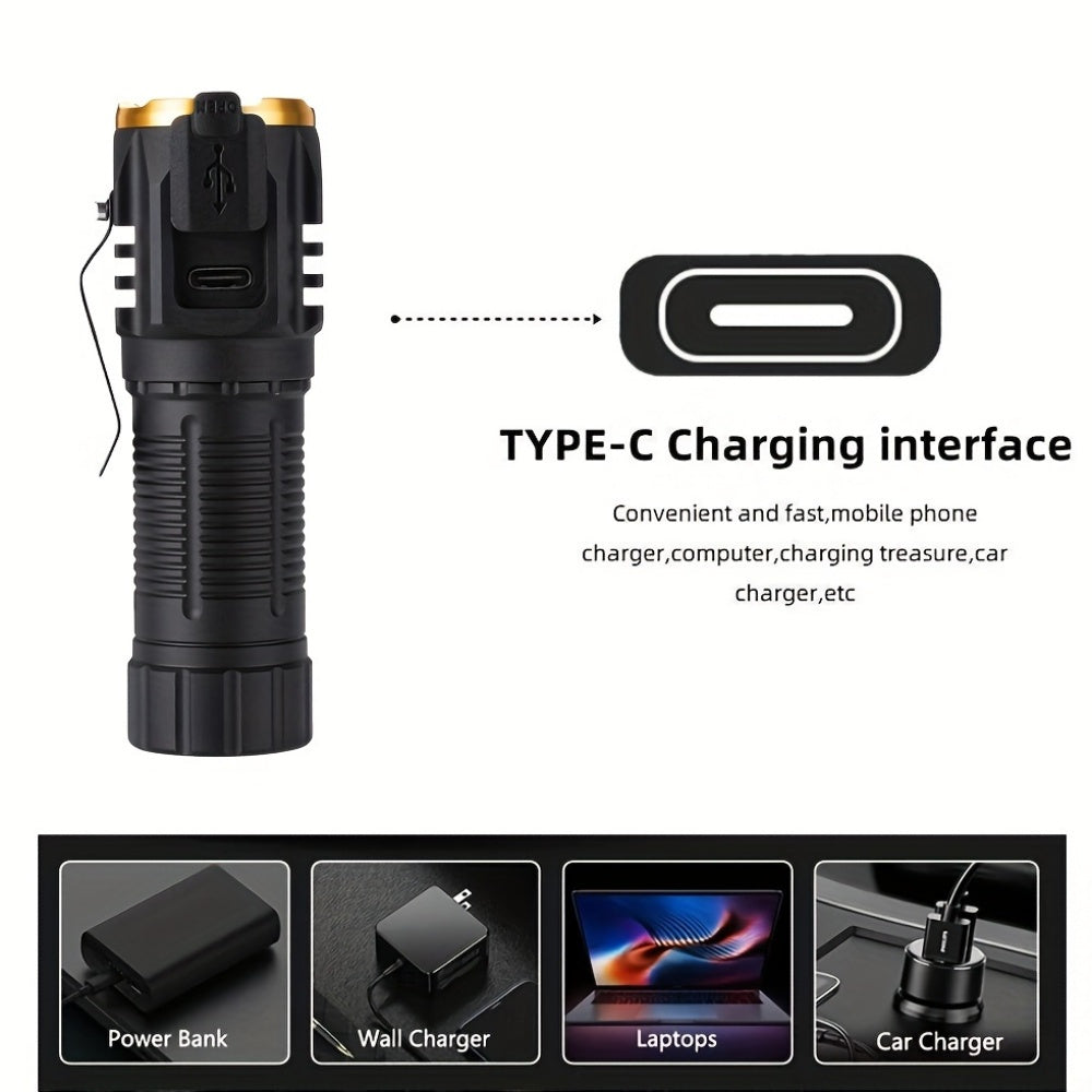 4X LED Flashlight is Compact & Powerful, with Type-C USB Rechargeable Design, Portable Clip & Magnetic Base. Perfect for Nighttime Illumination, Whether for Outdoor Adventures or Home Repairs.