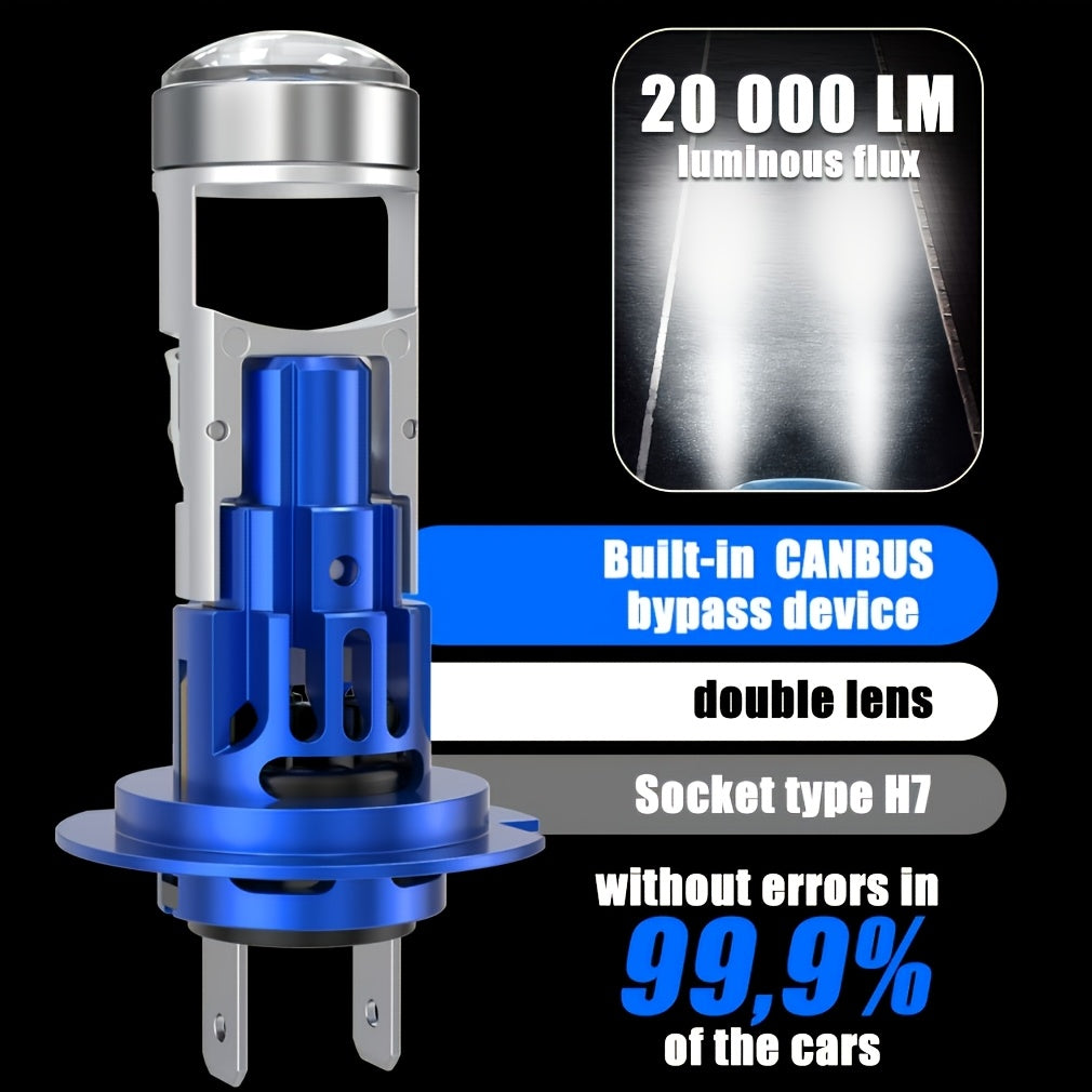 TOAUTO 2-Pack H7 LED Lens Car Headlight Bulbs CSP 3570 Projector Lens 1:1 Ratio 6500K Color Temperature Vehicle CAN Bus Compatible 70W Power 20000 Lumens Car Fog Light Auto Lamp
