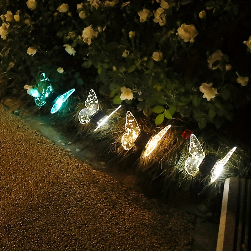 Solar Butterfly Light, Acrylic Wings with Gold Foil Decoration, Dual-Purpose Ground/Wall Light, Suitable for Courtyard, Villa, Garden and Path Ambient Lighting
