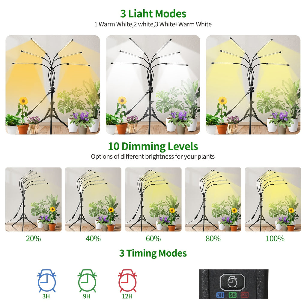 Multifunctional Indoor Grow Light, Sunlight Simulation with Timing and Dimming Functions, Height and Brightness Adjustable, Perfect for Indoor Succulents and Flowers, Boosting Plant Growth