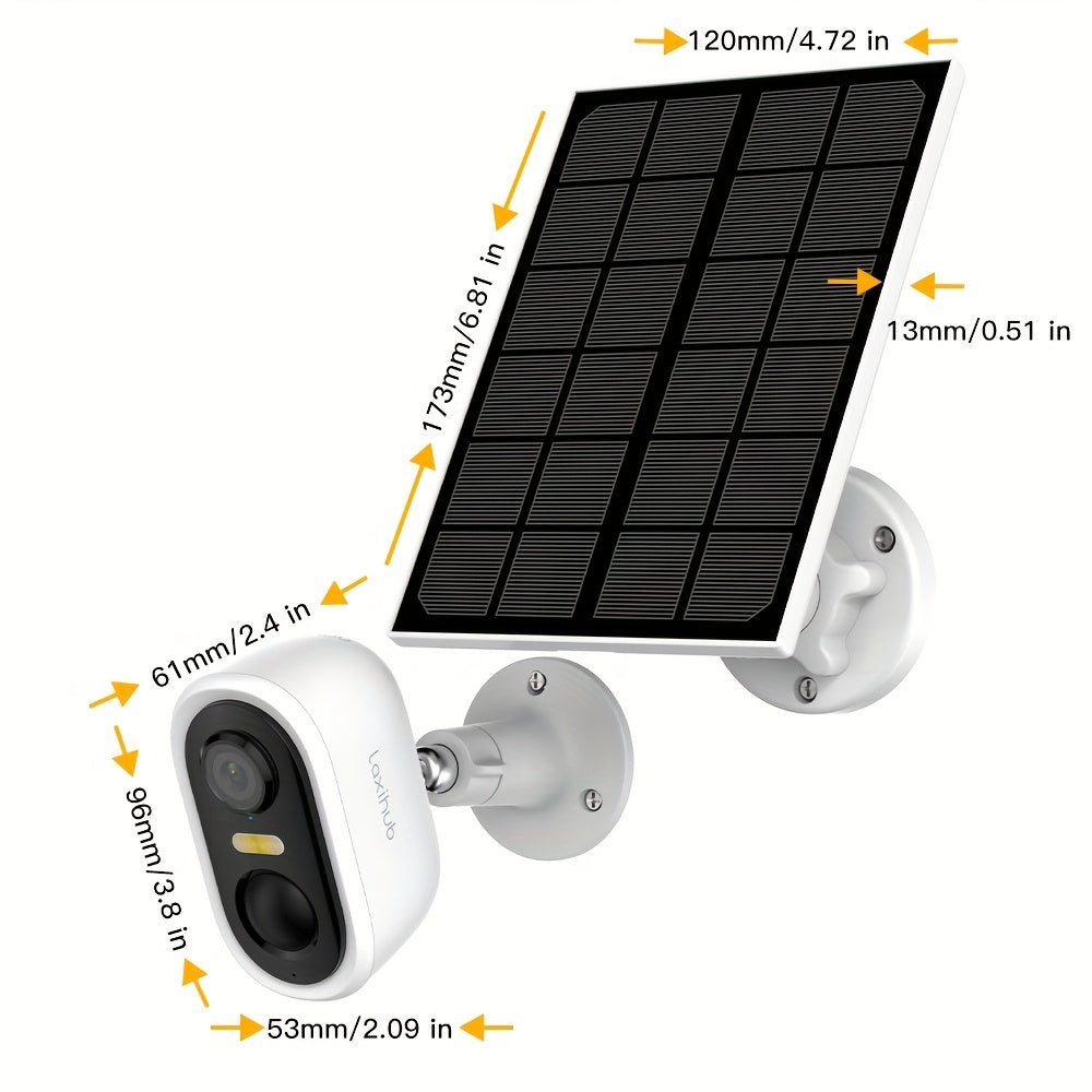 LAXUHUB 1296P Solar-Powered Outdoor Security Cameras, Wireless Rechargeable Camera with a 5200Mah Battery, Spotlight Color Night Vision, 2.4Ghz Wifi, 3MP Full HD, Two-Way Audio, Solar Operated, Capable of Detecting Humans And Vehicles