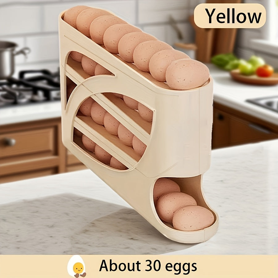 1Pc Stackable Refrigerator Egg Holder, Auto Sliding Design, Space-Saving Large Capacity Storage, Transparent PP Material, Fresh-Keeping Space-Saving Kitchen Gadget, Fridge Egg Rack