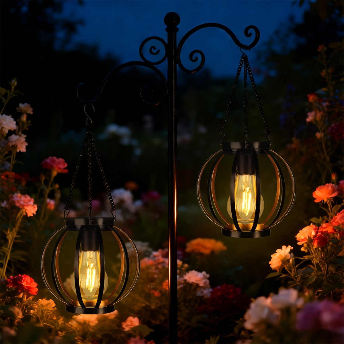 HOTU 2-Pack Outdoor Hanging Light - IP65 Metal Solar Wall Light, Modern Pumpkin Shape / Lampshade Design, Suitable for Outdoor Lighting in Garden, Patio, Porch