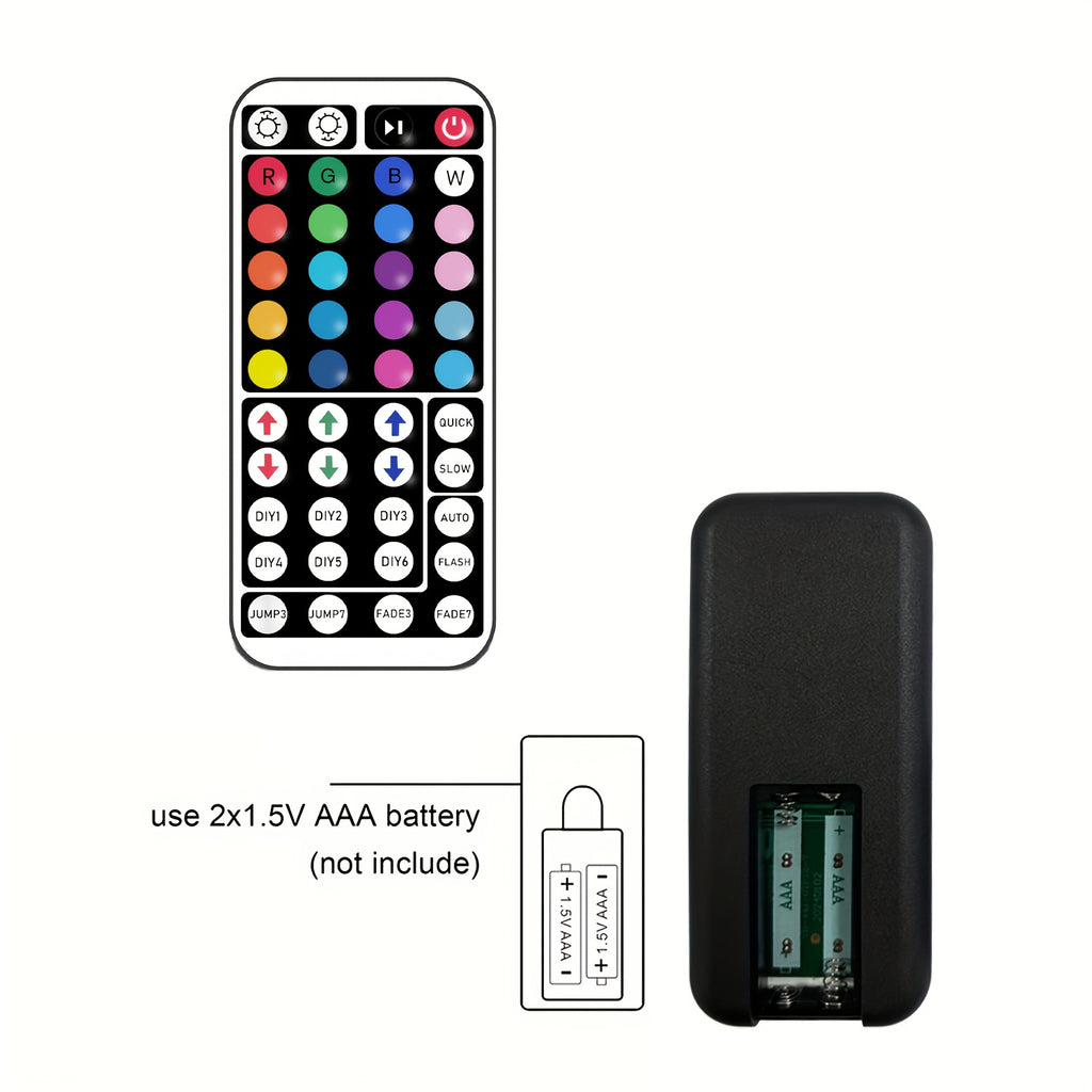 Type-C接口灯带，长度可选3.28到98.43英尺，具有RGB动态灯光和LED灯，配备44键遥控器和信号接收器，可更改模式，适用于天花板、卧室、酒吧、复活节庆祝活动