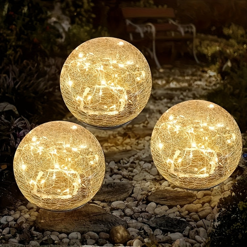 Garden Solar Light, Cracked Glass Globe LED Outdoor Decorative Light, IP44 Waterproof, Perfect for Patio, Lawn and Courtyard, Smart Light Sensor