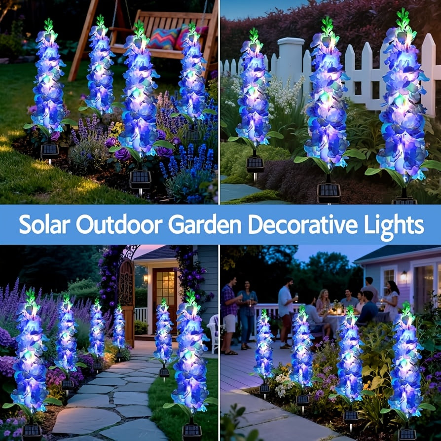 4pcs Solar Hyacinth Flower Light LED Artificial Flower Light Outdoor Decoration Courtyard, Garden Lawn Ground Insert Flower Light Gift for Mom Birthday Outdoor Decorative Landscape Lawn Garden Light