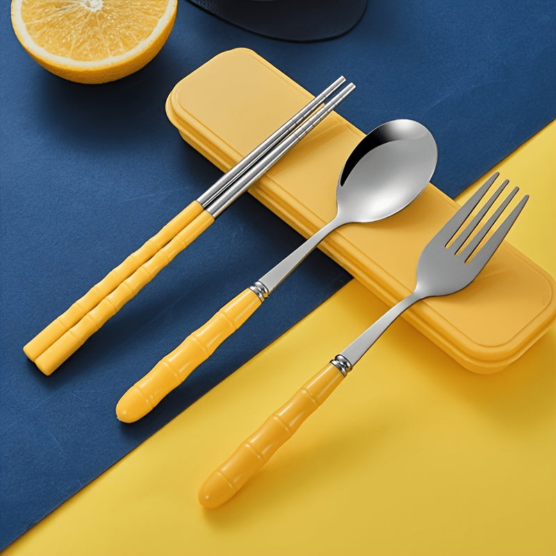 4-Piece Stainless Steel Portable Cutlery Set – Reusable Utensils for Lunch, Camping, Picnics & Travel – Includes Case, Fork, Spoon & Chopsticks – One Case Fits All Daily Dining Needs