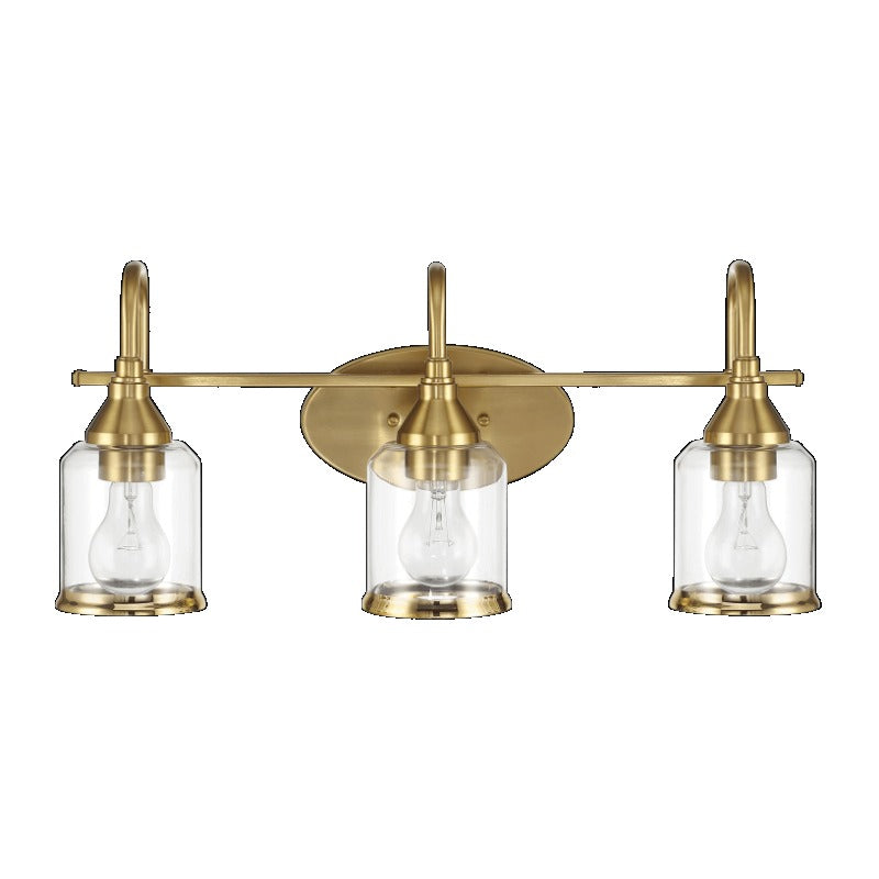 Twilight three-light brushed gold modern vanity light 22"W × 10"H × 7.48"E, with clear glass