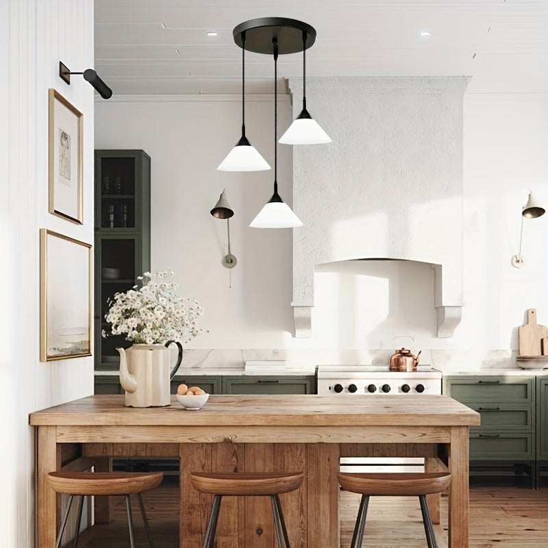 Iron and Plastic Lampshade Dining Room Pendant Light, Nordic Table Bar Light, 3-Head Kitchen Island Pendant Light, E27 Socket, Bulb Not Included