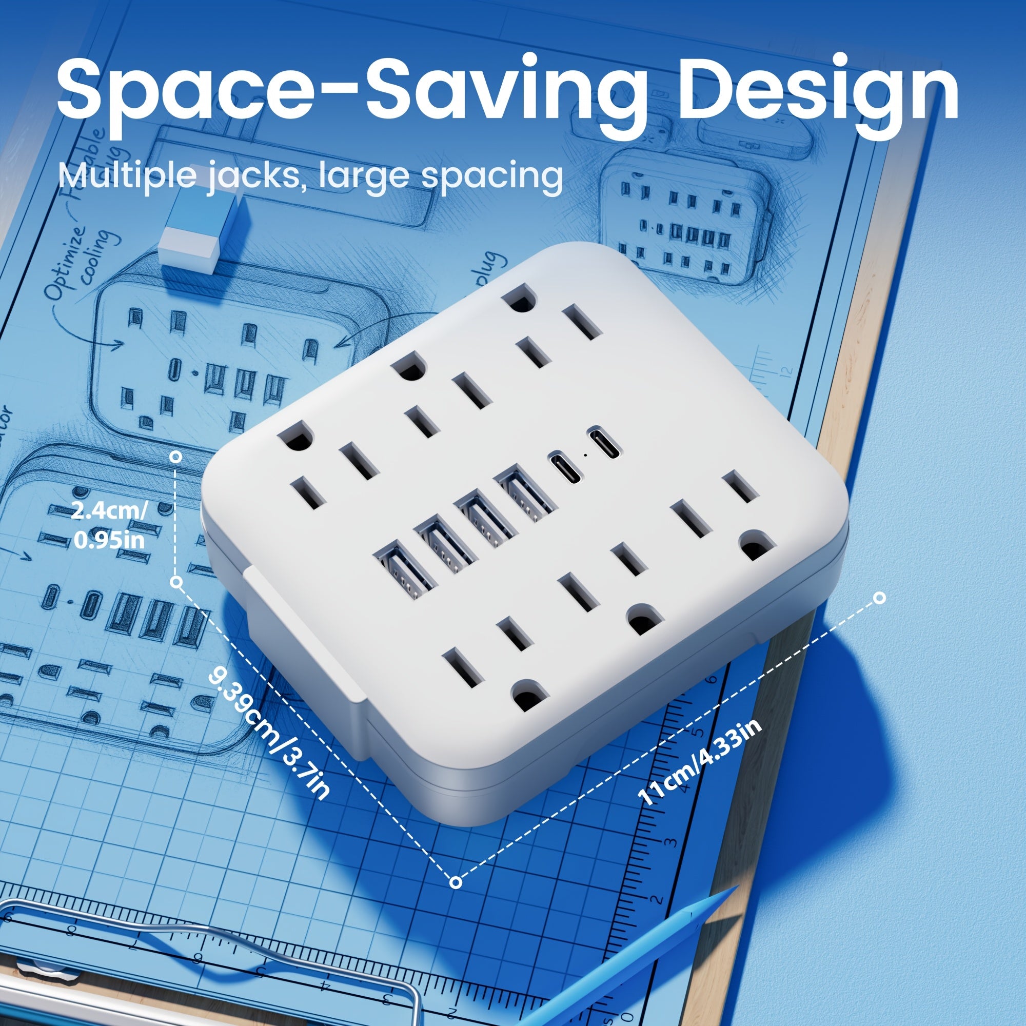 The Mini Power Adapter Comes with 6 AC Outlets, 4 USB Ports And 2 Type-C Ports. It Is Convenient to Carry And Serves As A Multi-socket Wall Extension Outlet. It Is The Perfect Essential Item for Schools, Offices, Travel And Home Use.