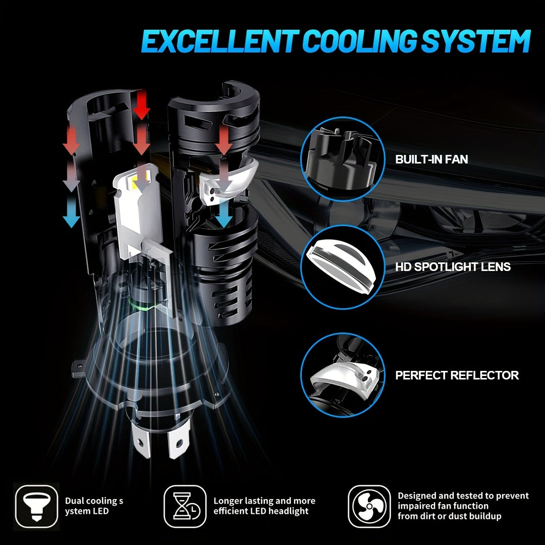 2 H4 Lens Projector LED Car Headlight Bulbs Bi LED Plug-and-Play 30000LM 500% Super Bright CANBUS Turbo Car Bulb High/Low Fog Light Bulb