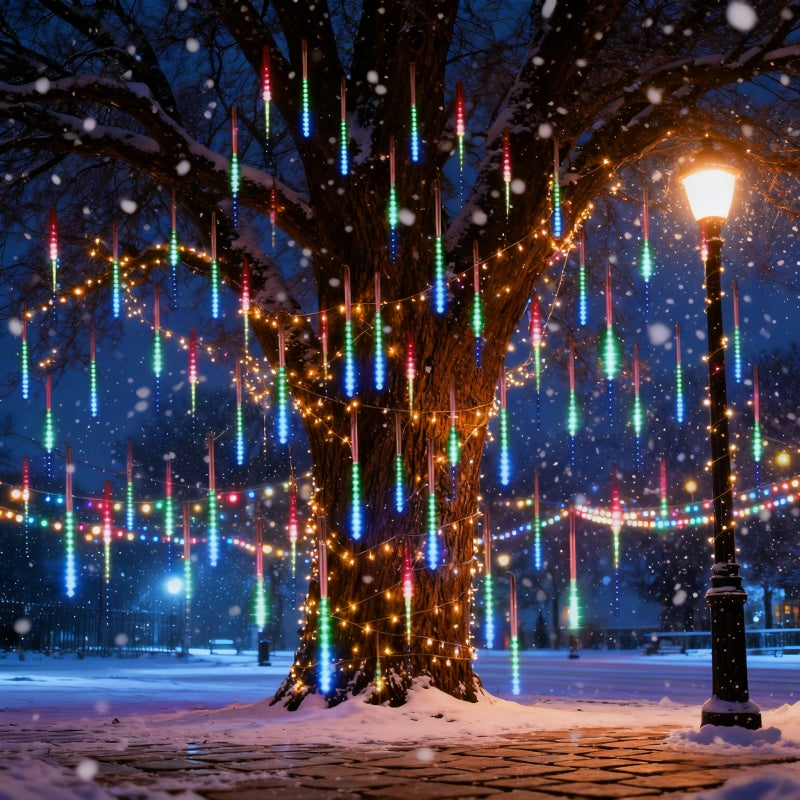 8-tube/1 set meteor shower light (USB powered), dynamic raindrop type, high-brightness LED light, indoor/outdoor dual-use decorative light strip, decorative color light for festival scene arrangement
