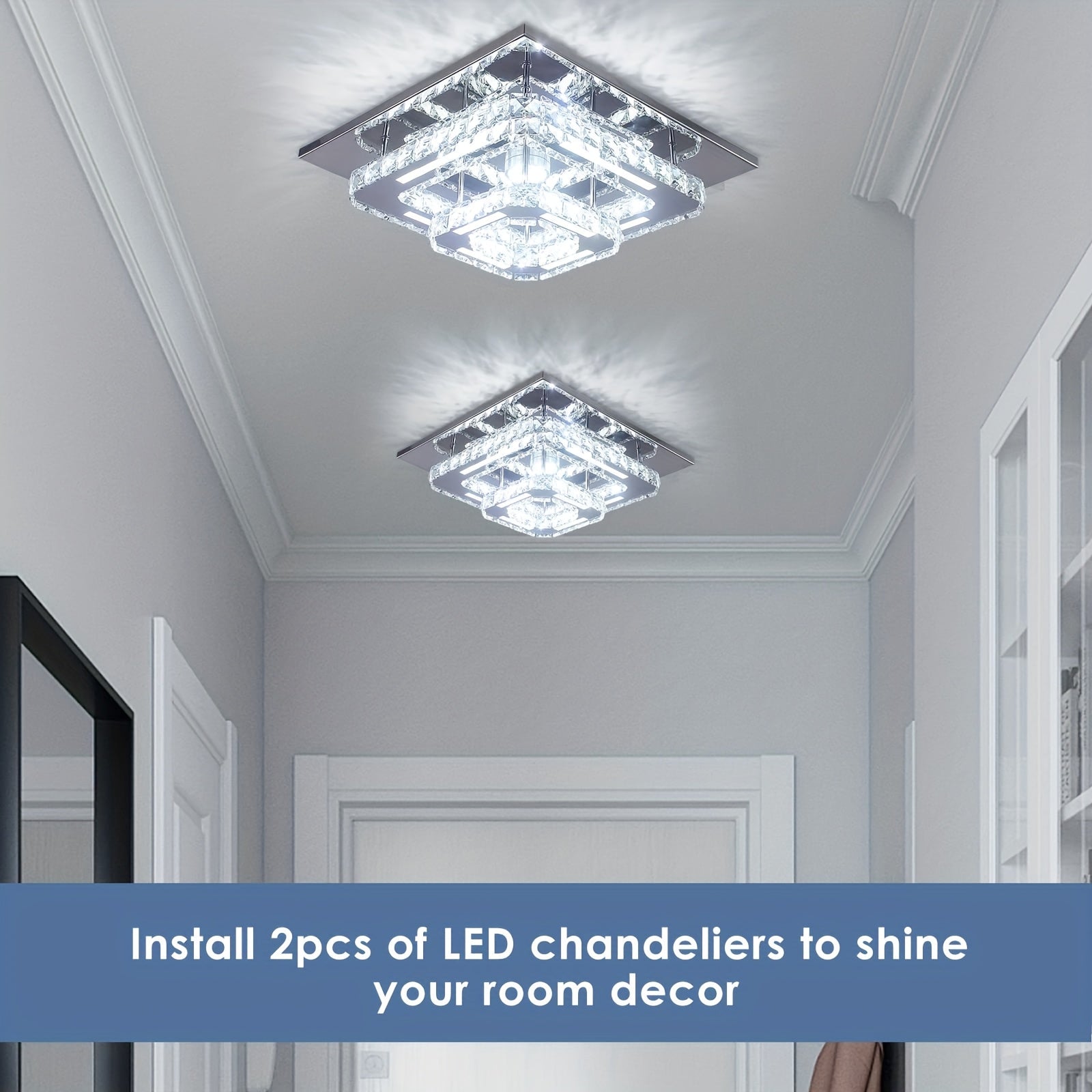 Modern Luxury Crystal Chandelier - 12-Inch Recessed Ceiling Light with Remote Control - LED Pendant Light Suitable for Bedroom, Living Room, Closet, Hallway, Bathroom (Dimmable)