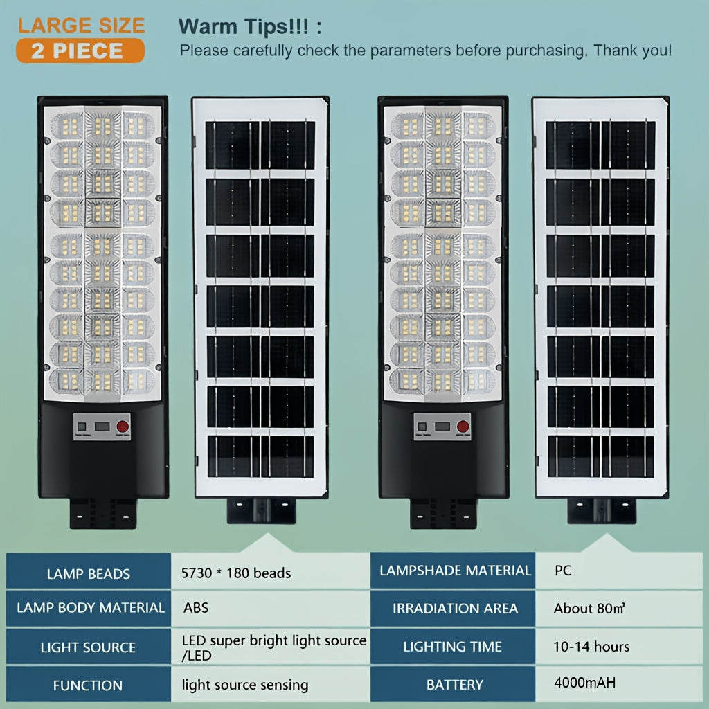 2 Pack Solar Street Light IP65 Waterproof LED Outdoor Solar Street Light Courtyard Light Remote Control / PIR Motion Sensor Street Light Perfect for Garden, Courtyard, Driveway, Corridor, Pool Security Lighting Zero Electricity Bill